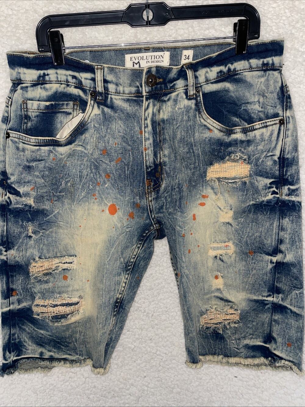 Evolution in Design Men's Heavily Distressed Denim Shorts Size: 34